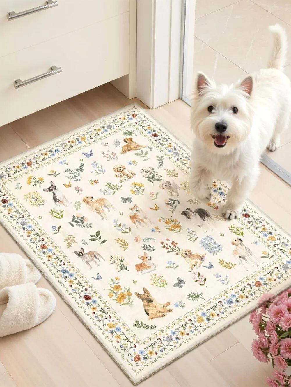 2x3 Dog Rugs for Entryway, Machine Washable Door Mat Animal Floral Small Area Ru - Picture 1 of 9